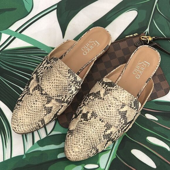 Franco Sarto cream and gray snake slide loafers - Picture 3 of 6